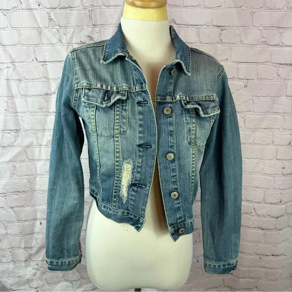 american eagle outfitters jean denim jacket sz medium boho western streetwear - Picture 1 of 6